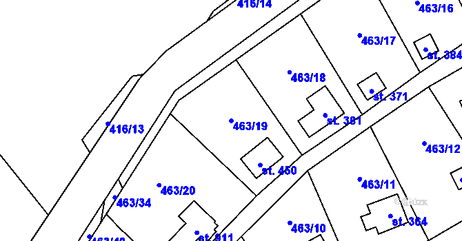 Parcela st. 463/19 v KÚ Veleň, Katastrální mapa