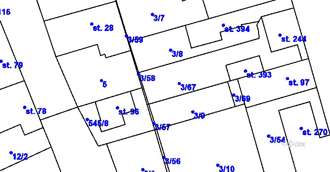 Parcela st. 3/68 v KÚ Veleň, Katastrální mapa