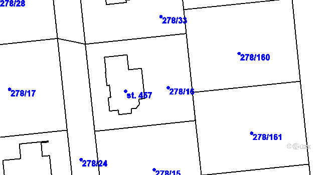 Parcela st. 278/16 v KÚ Veleň, Katastrální mapa