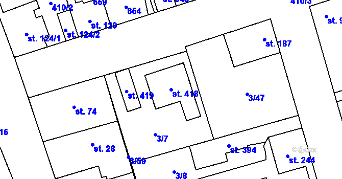 Parcela st. 418 v KÚ Veleň, Katastrální mapa