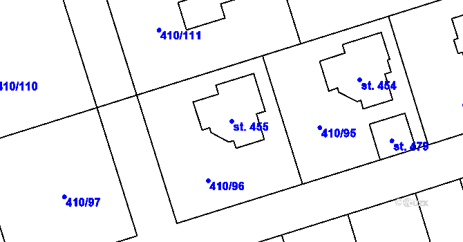 Parcela st. 455 v KÚ Veleň, Katastrální mapa