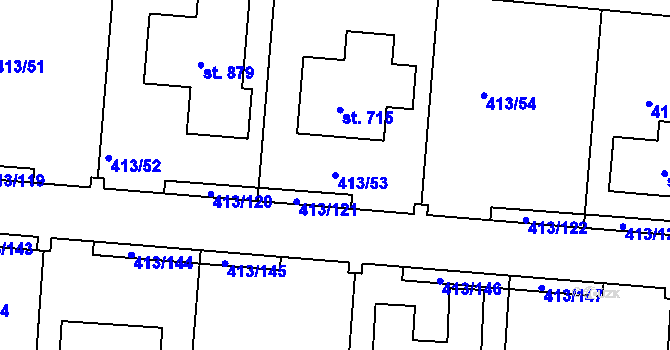 Parcela st. 413/53 v KÚ Veleň, Katastrální mapa