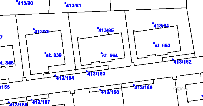 Parcela st. 664 v KÚ Veleň, Katastrální mapa