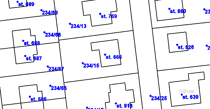 Parcela st. 666 v KÚ Veleň, Katastrální mapa