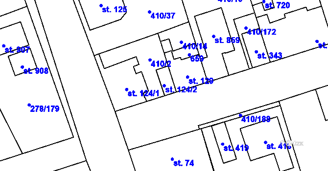Parcela st. 124/2 v KÚ Veleň, Katastrální mapa