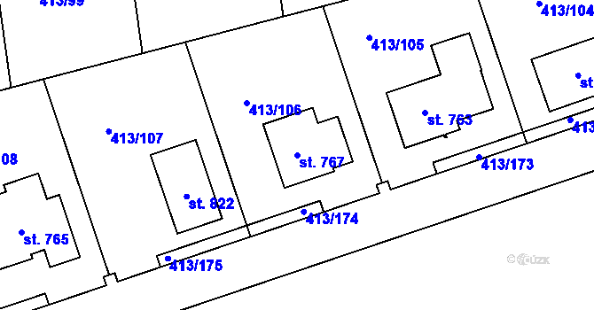 Parcela st. 767 v KÚ Veleň, Katastrální mapa