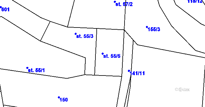 Parcela st. 55/5 v KÚ Veleň, Katastrální mapa