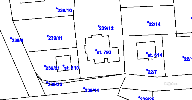 Parcela st. 793 v KÚ Veleň, Katastrální mapa