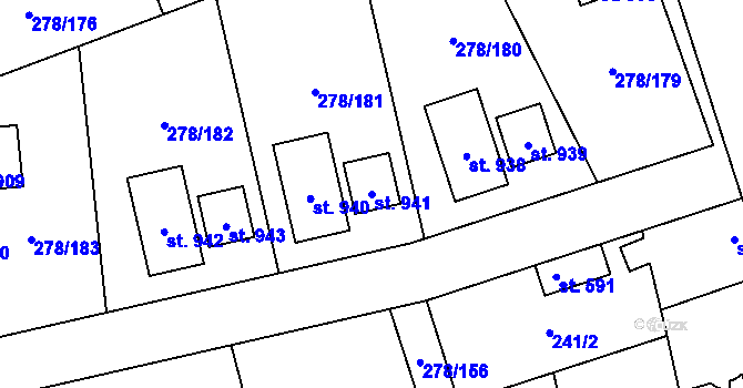 Parcela st. 941 v KÚ Veleň, Katastrální mapa