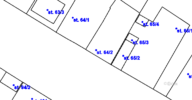 Parcela st. 64/2 v KÚ Velenice, Katastrální mapa