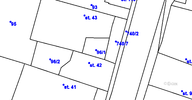 Parcela st. 96/1 v KÚ Velenice, Katastrální mapa