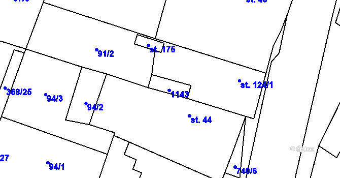 Parcela st. 124/2 v KÚ Velenice, Katastrální mapa