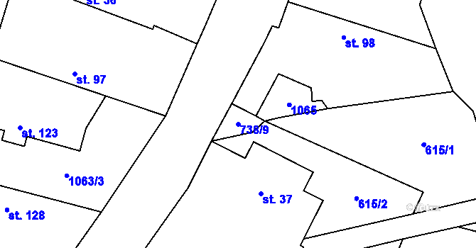 Parcela st. 738/9 v KÚ Velenice, Katastrální mapa