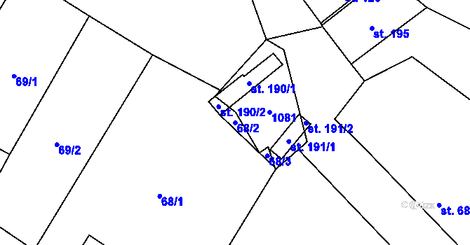 Parcela st. 68/2 v KÚ Velenice, Katastrální mapa