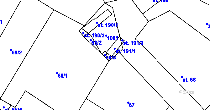 Parcela st. 68/3 v KÚ Velenice, Katastrální mapa