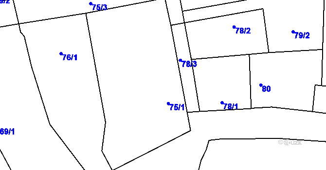 Parcela st. 75/1 v KÚ Velenka, Katastrální mapa