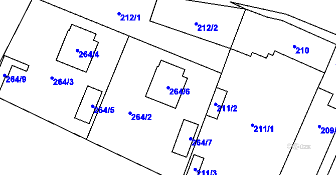 Parcela st. 264/6 v KÚ Velenka, Katastrální mapa