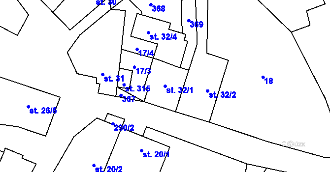 Parcela st. 32/1 v KÚ Velenov, Katastrální mapa
