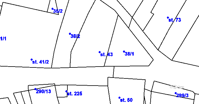 Parcela st. 43 v KÚ Velenov, Katastrální mapa