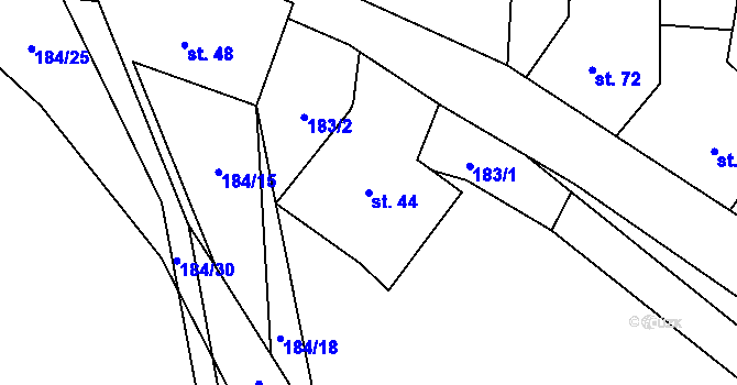 Parcela st. 44 v KÚ Velenov, Katastrální mapa