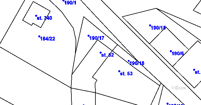 Parcela st. 52 v KÚ Velenov, Katastrální mapa