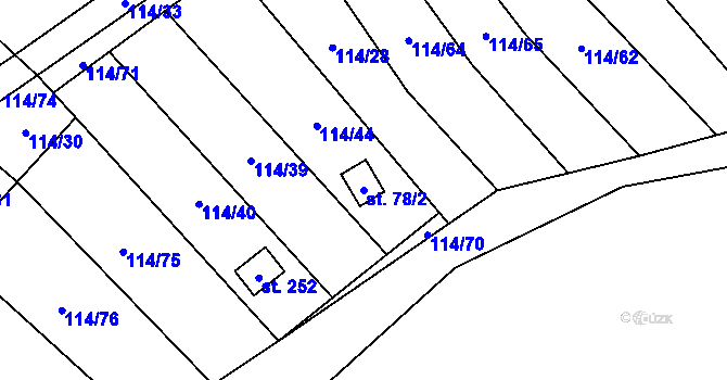 Parcela st. 78/2 v KÚ Velenov, Katastrální mapa
