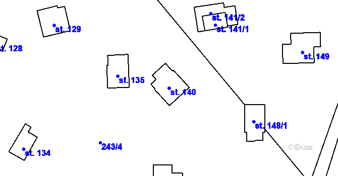 Parcela st. 140 v KÚ Velenov, Katastrální mapa