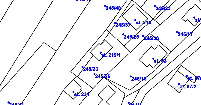 Parcela st. 219/1 v KÚ Velenov, Katastrální mapa