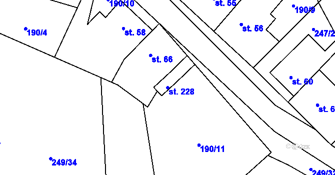 Parcela st. 228 v KÚ Velenov, Katastrální mapa