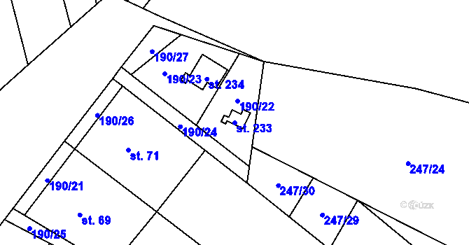 Parcela st. 233 v KÚ Velenov, Katastrální mapa