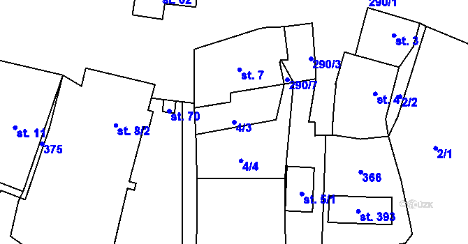 Parcela st. 4/3 v KÚ Velenov, Katastrální mapa