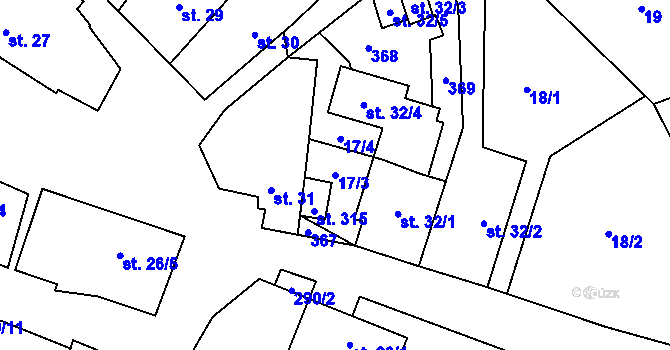 Parcela st. 17/3 v KÚ Velenov, Katastrální mapa