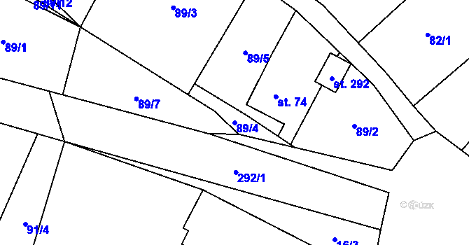 Parcela st. 89/4 v KÚ Velenov, Katastrální mapa
