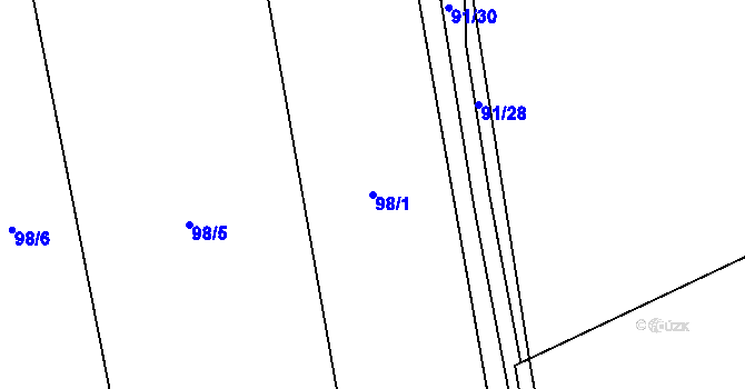 Parcela st. 98/1 v KÚ Velenov, Katastrální mapa