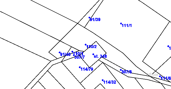 Parcela st. 110/2 v KÚ Velenov, Katastrální mapa