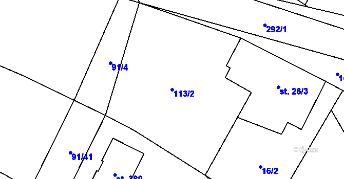 Parcela st. 113/2 v KÚ Velenov, Katastrální mapa