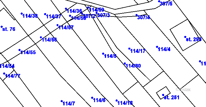 Parcela st. 114/5 v KÚ Velenov, Katastrální mapa