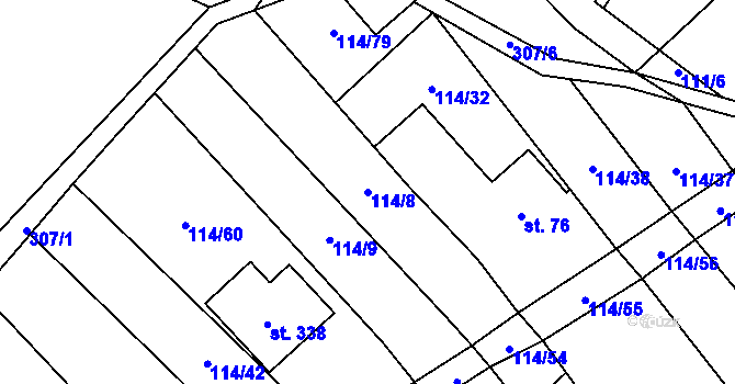 Parcela st. 114/8 v KÚ Velenov, Katastrální mapa