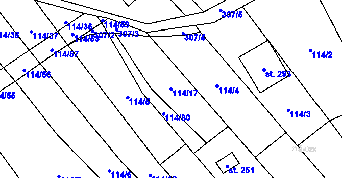 Parcela st. 114/17 v KÚ Velenov, Katastrální mapa
