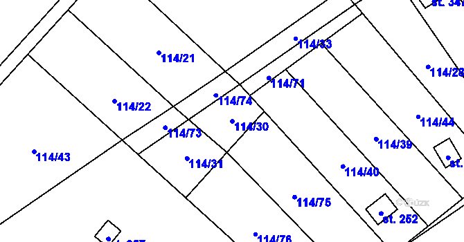 Parcela st. 114/30 v KÚ Velenov, Katastrální mapa