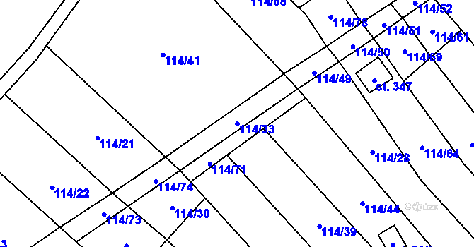 Parcela st. 114/33 v KÚ Velenov, Katastrální mapa