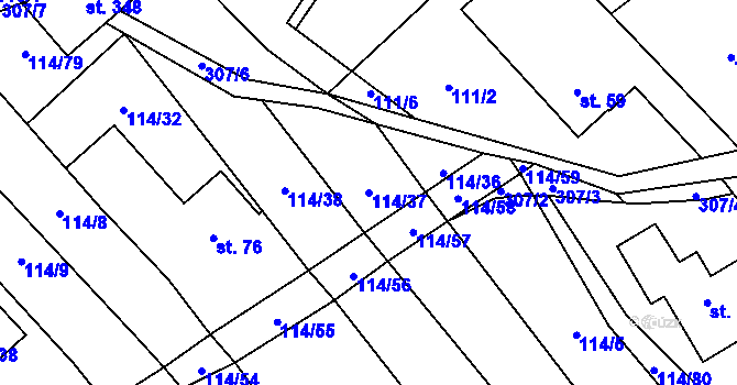 Parcela st. 114/37 v KÚ Velenov, Katastrální mapa