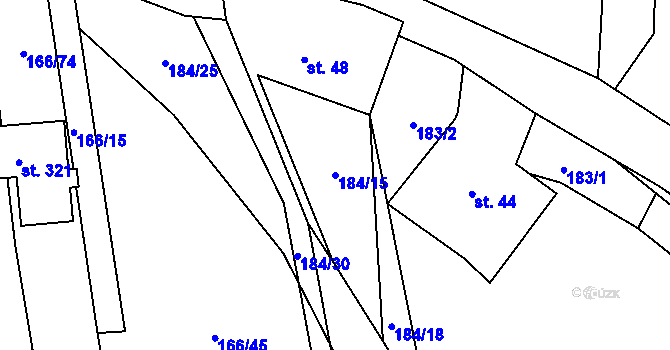 Parcela st. 184/15 v KÚ Velenov, Katastrální mapa