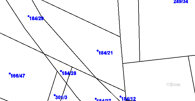 Parcela st. 184/21 v KÚ Velenov, Katastrální mapa