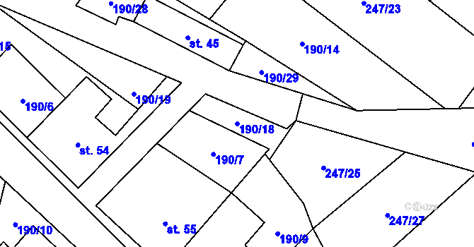 Parcela st. 190/18 v KÚ Velenov, Katastrální mapa