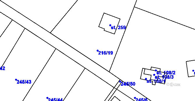 Parcela st. 216/19 v KÚ Velenov, Katastrální mapa