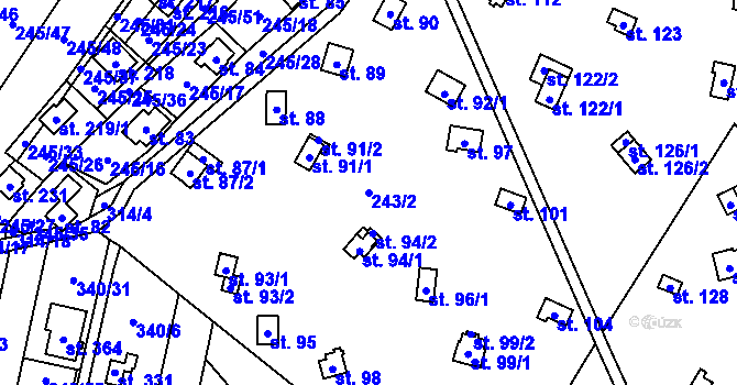Parcela st. 243/2 v KÚ Velenov, Katastrální mapa