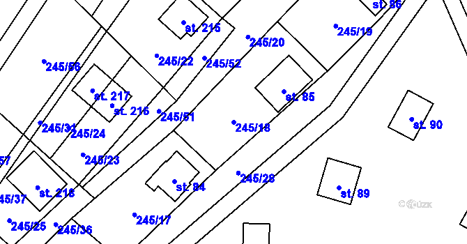 Parcela st. 245/18 v KÚ Velenov, Katastrální mapa