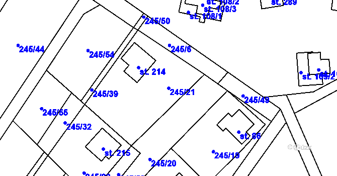 Parcela st. 245/21 v KÚ Velenov, Katastrální mapa