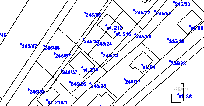 Parcela st. 245/23 v KÚ Velenov, Katastrální mapa